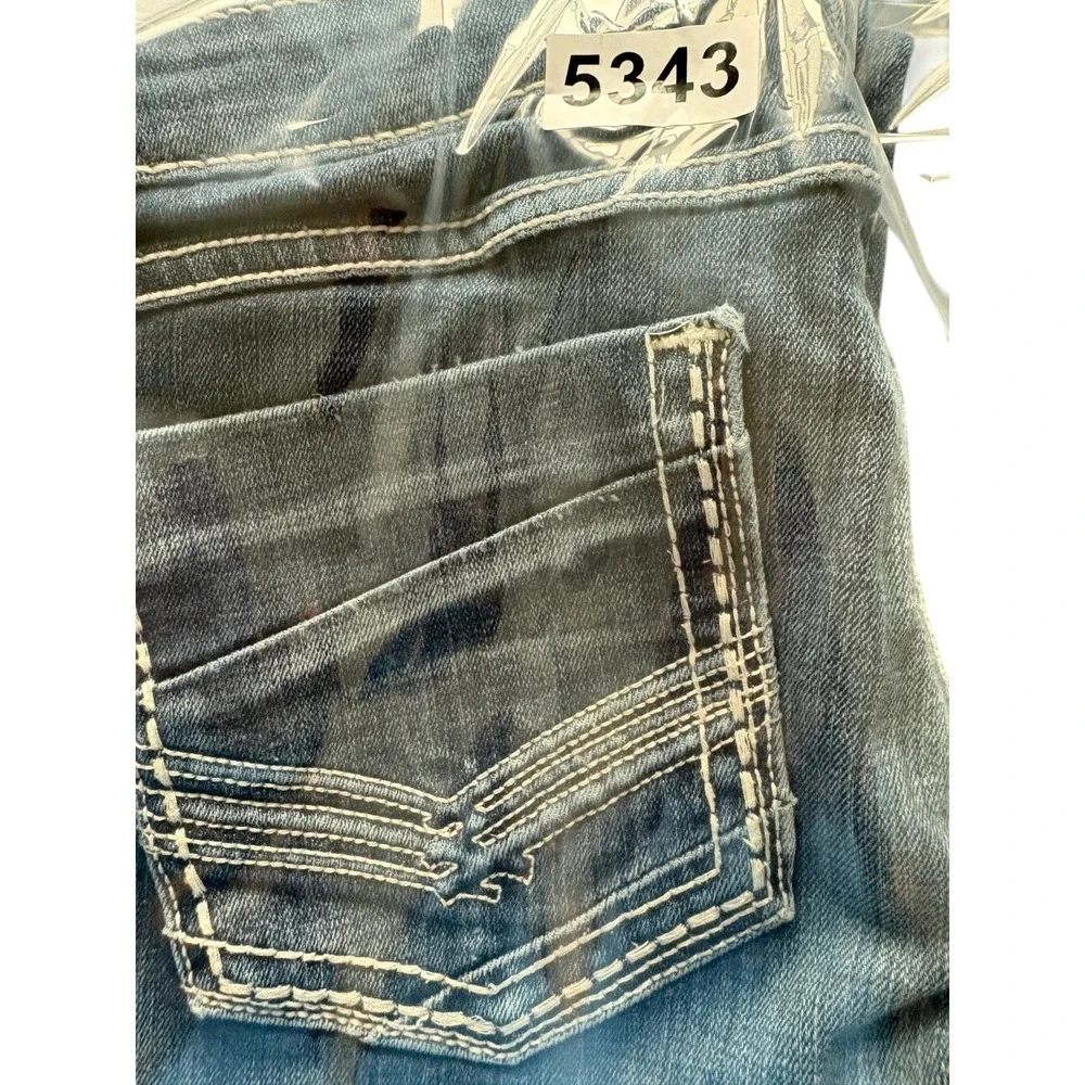 BKE Buckle Stella Straight Jeans Womens 29x35.5 (33x35)‎ Blue Whiskering Denim